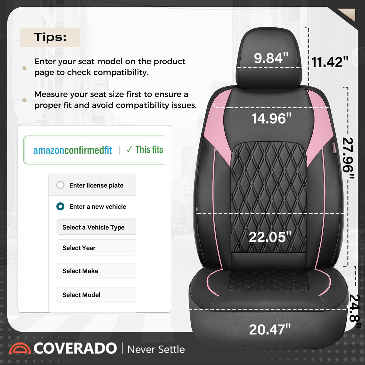 Black Pink Faux Leather Car Seat Covers Full Set B84954