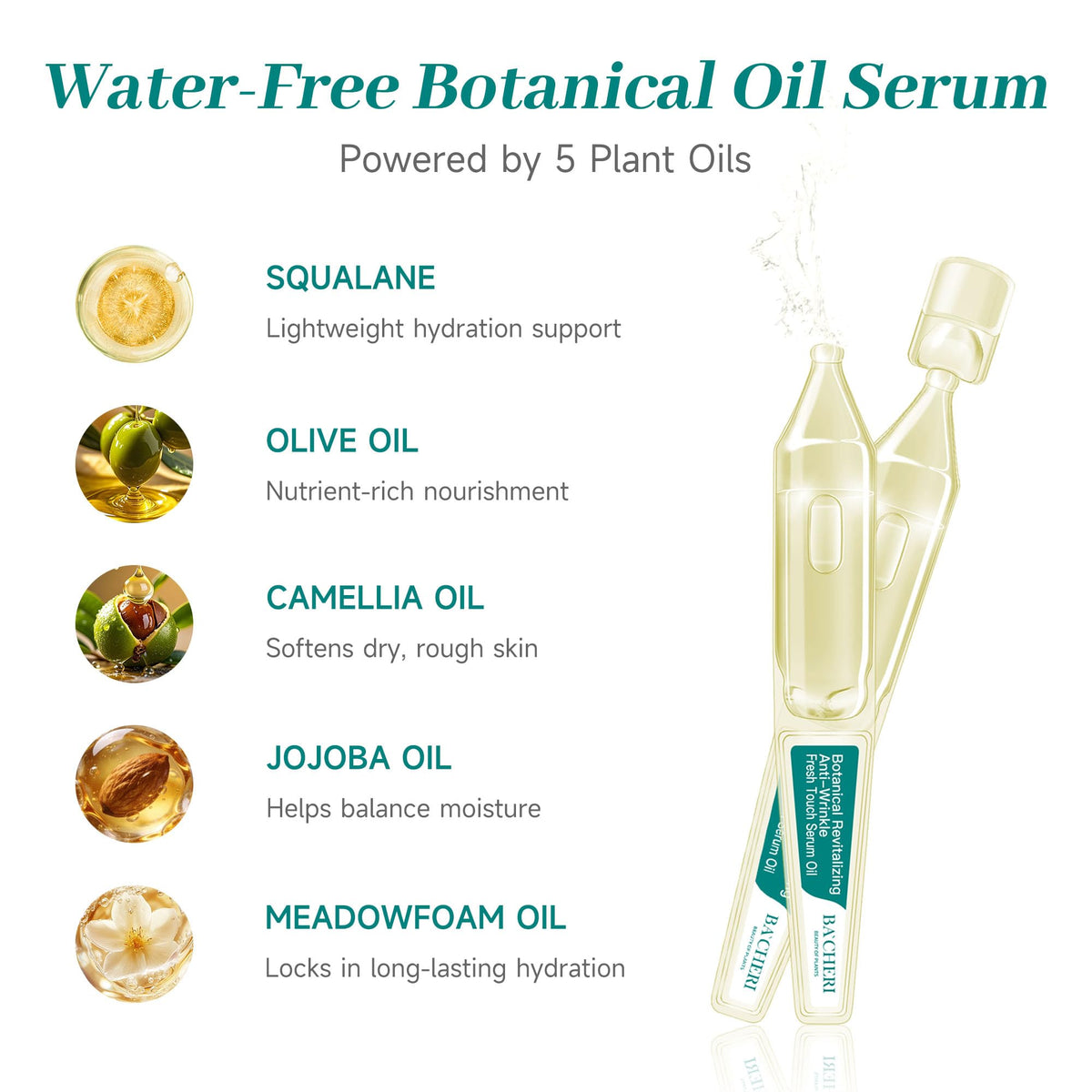 Anti-Aging Face Oil Serum Ampoules with Squalane, Camellia, Jojoba & Meadowfoam Seed Oil, 1ml x 30 I940679