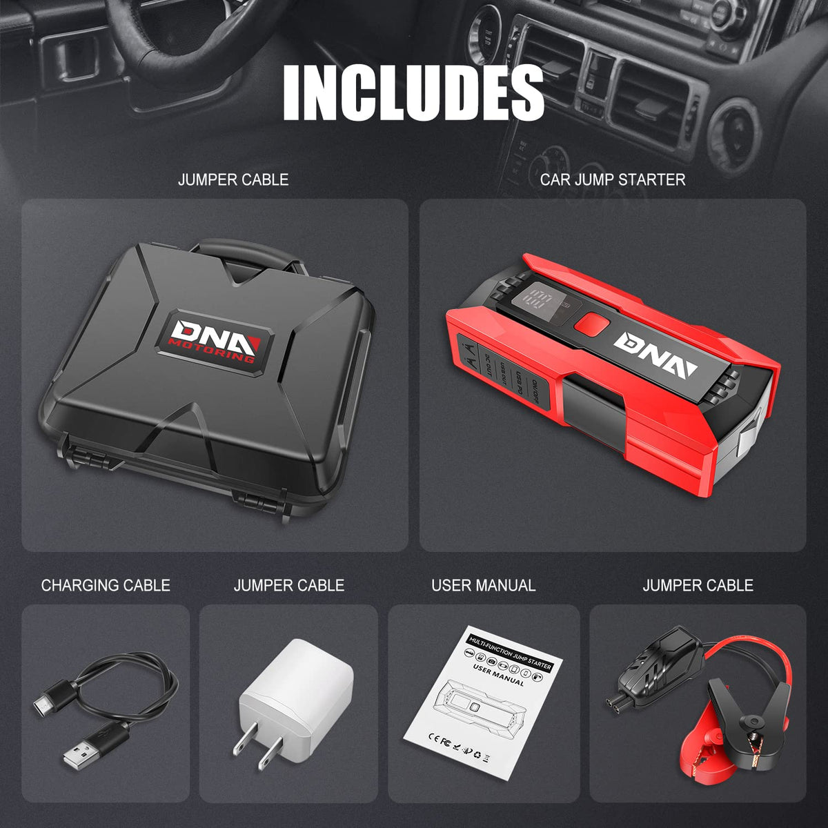 12V 2000A Peak Portable Car Battery Jump Starter with Carry Case Z9245