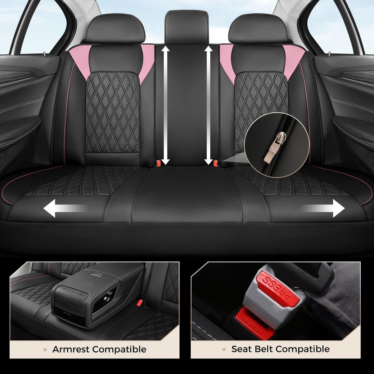 Black Pink Faux Leather Car Seat Covers Full Set B84954
