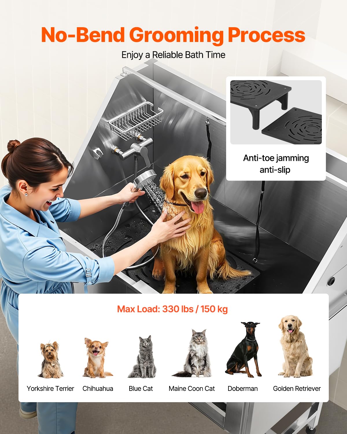Stainless Steel 50 inch Dog Washing Station with Stairs M4401