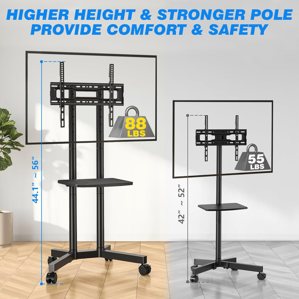 Rolling TV Stand with Laptop Shelf, Height Adjustable up to 88lbs K91466