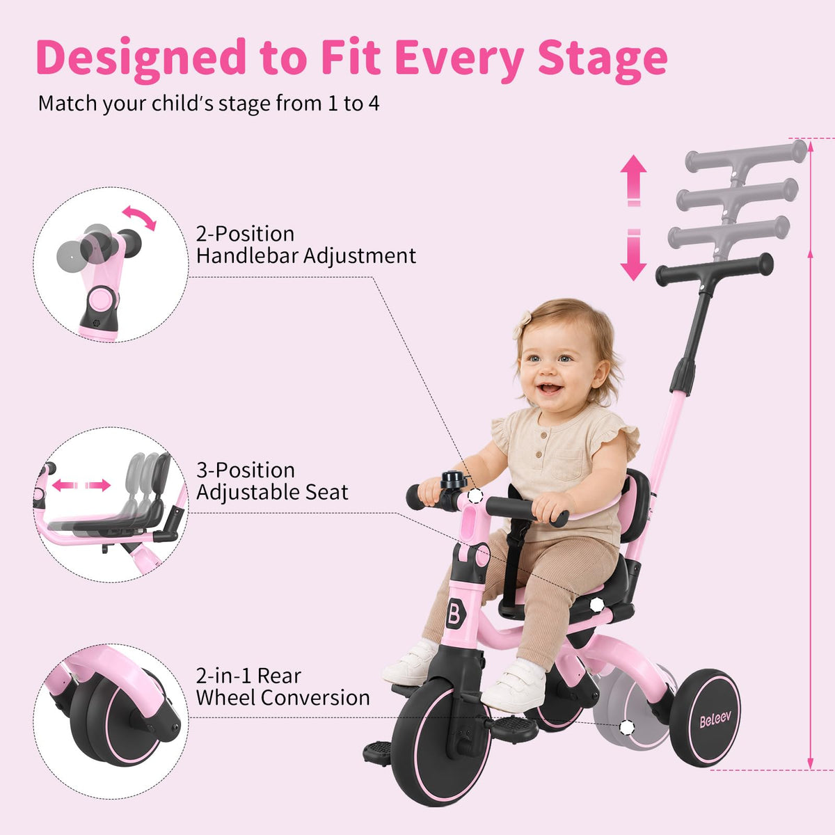 5 in 1 Toddler Tricycle & Balance Bike L6838