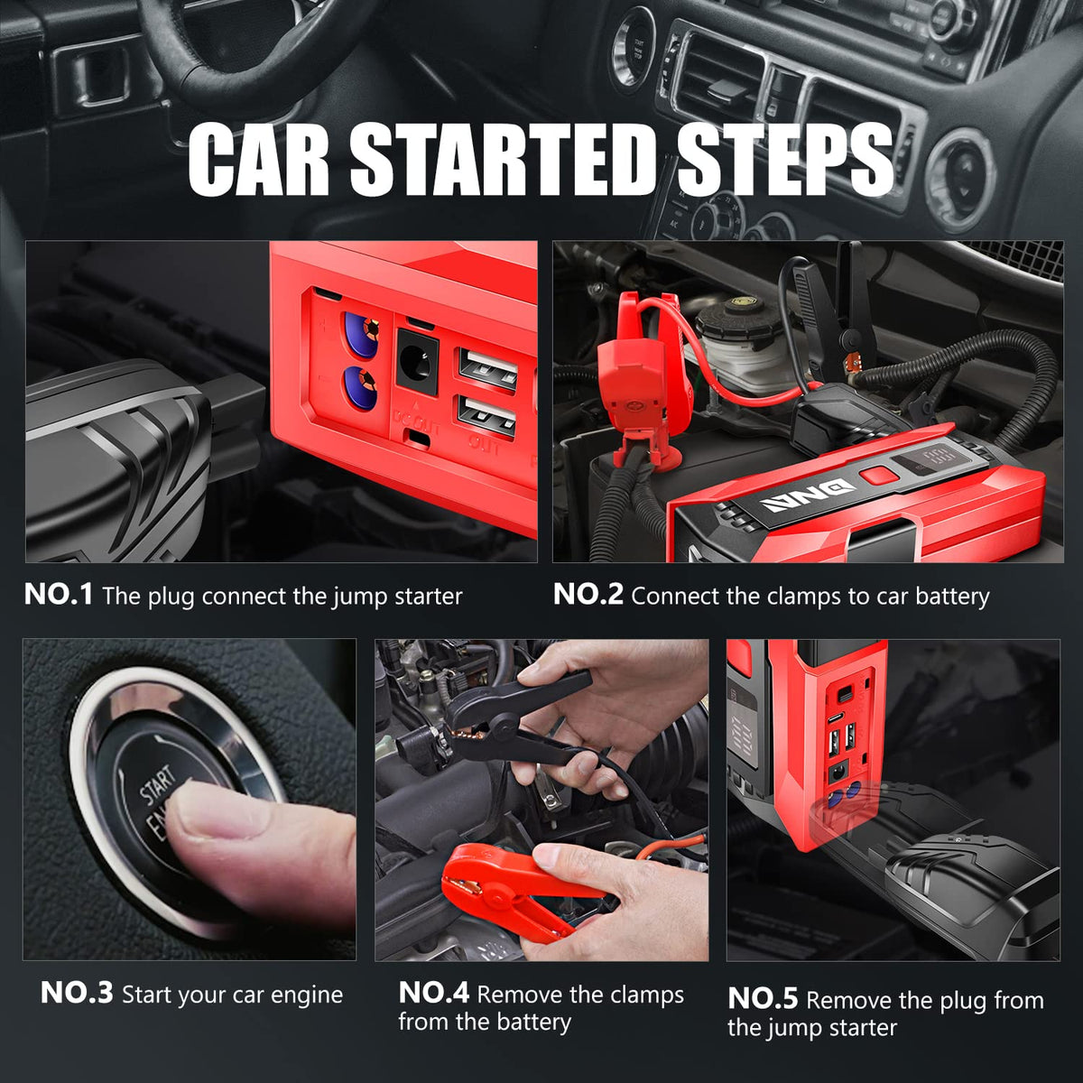 12V 2000A Peak Portable Car Battery Jump Starter with Carry Case Z9245
