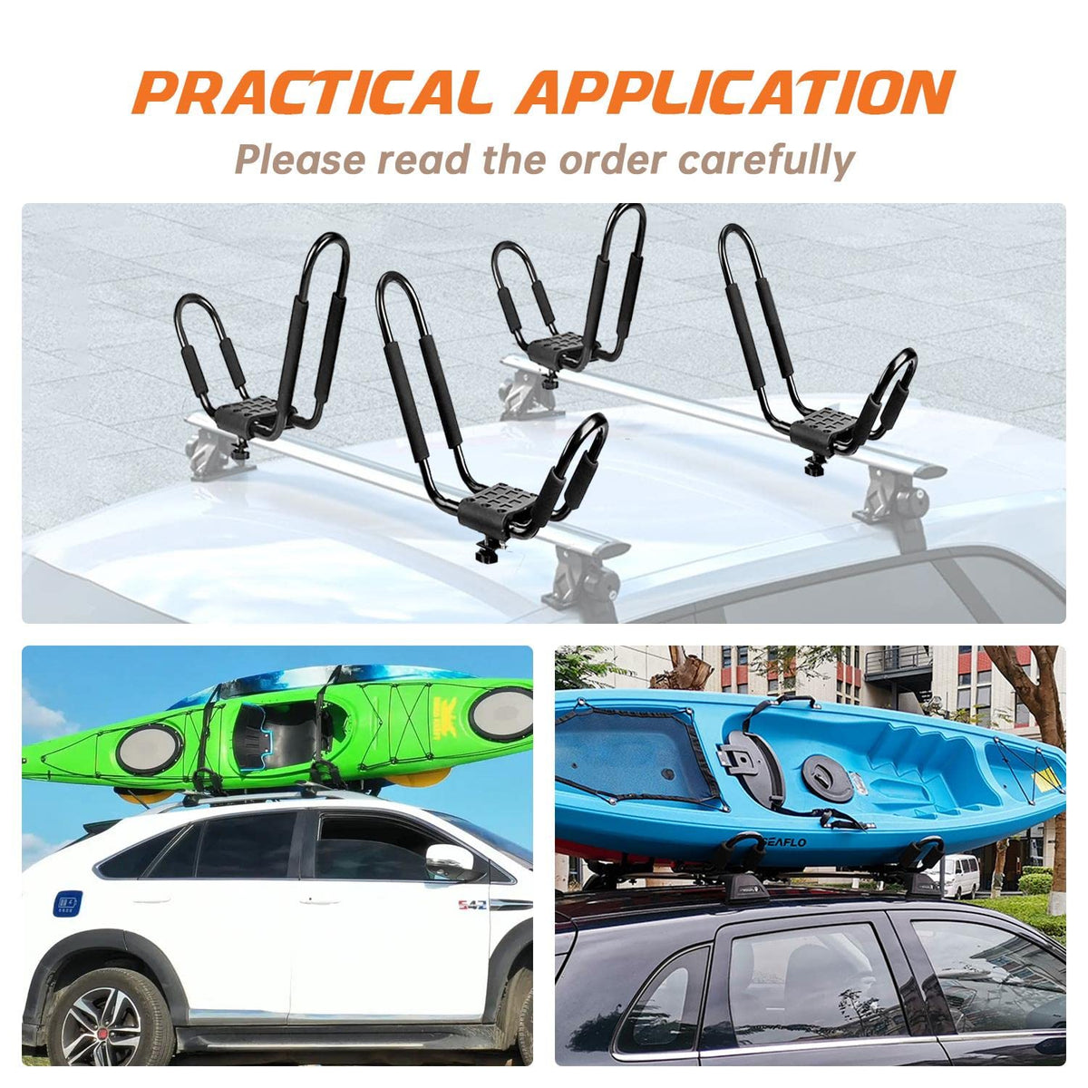 2 Pair J-Bar Kayak Roof Rack with 4 Ropes M3786