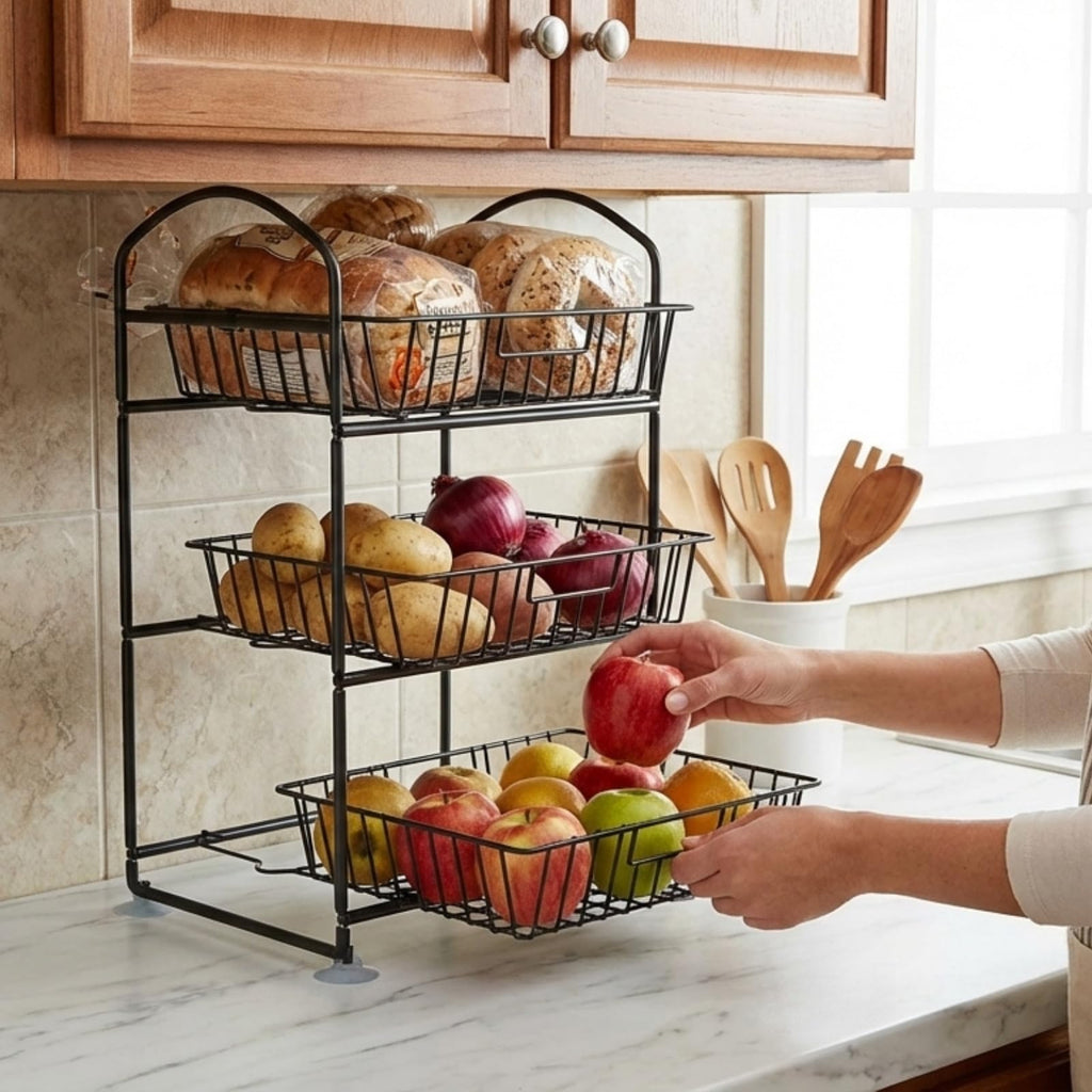 3 Tier Metal Fruit Basket with Banana Hangers H645540