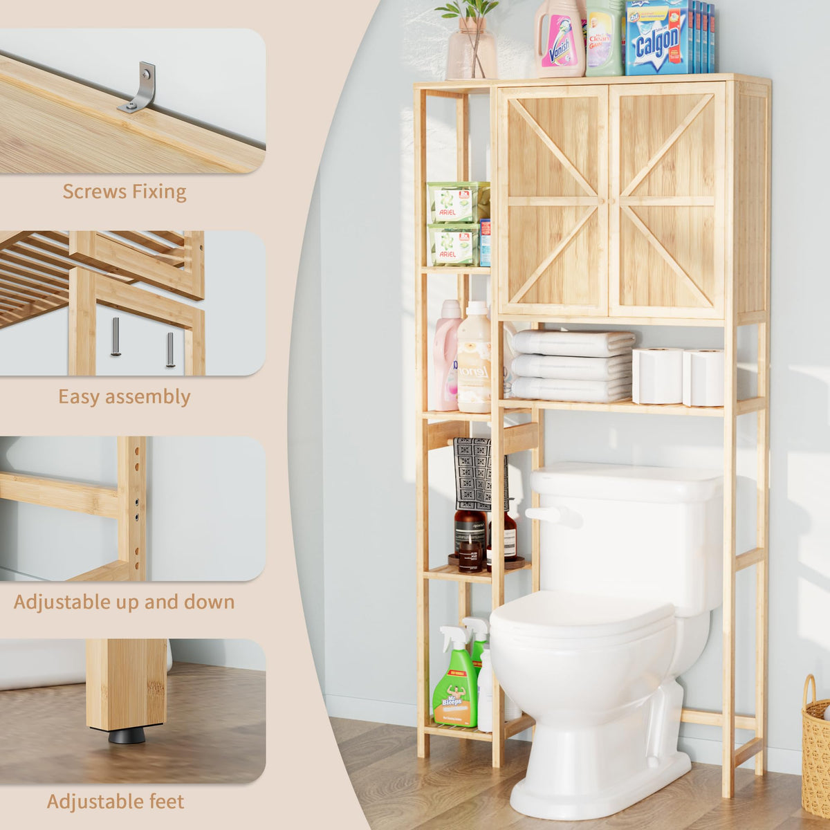 Bamboo Over-the-Toilet Storage Cabinet with Shelves A739