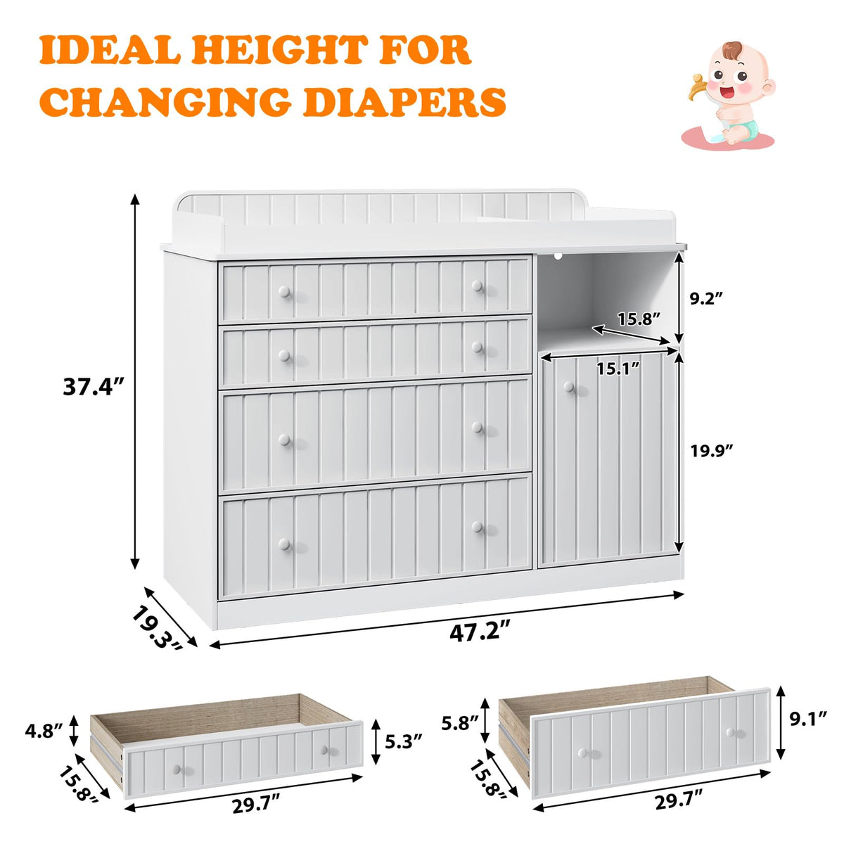 White 4 Drawer Changing Table Dresser N425947