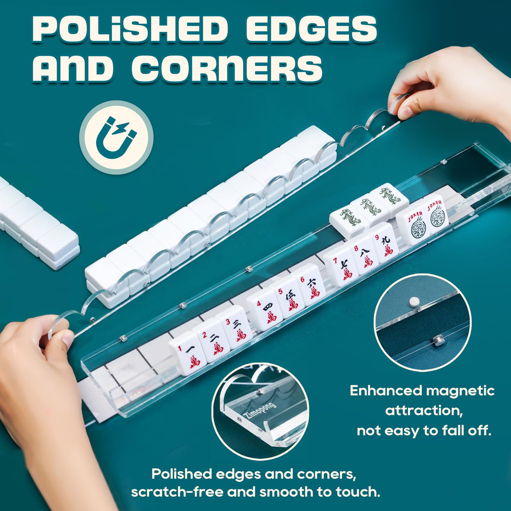 Clear Acrylic 17.5inch Mahjong Racks with Magnetic Pushers, 4 PCS M316053