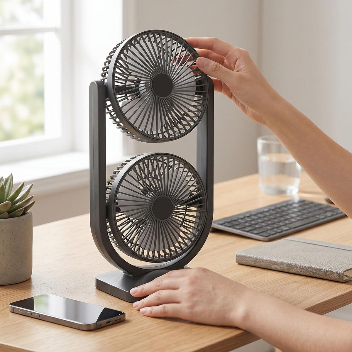 Portable USB Rechargeable 2 in 1 Dual Head Desk Fan Y597
