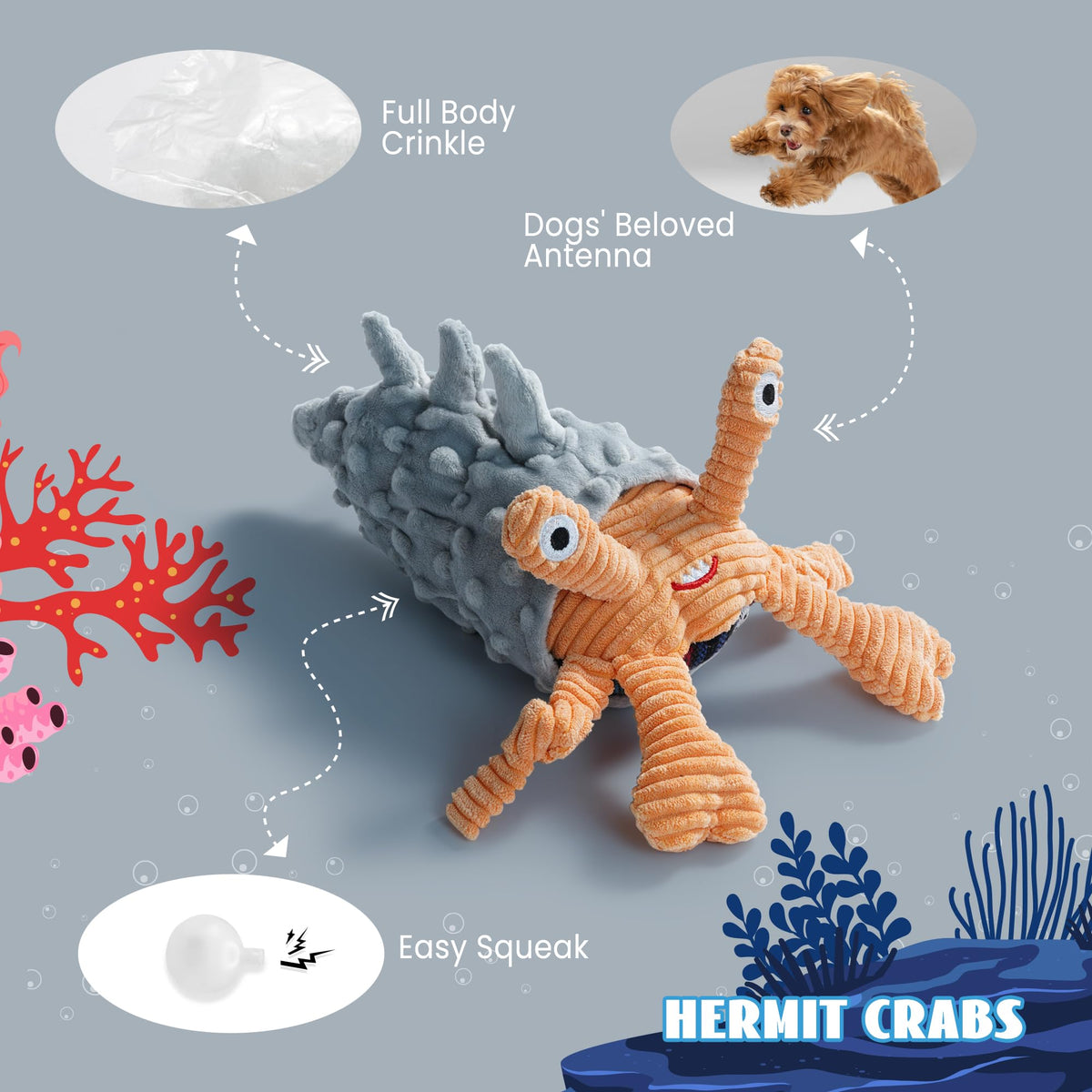 Crinkle Squeaky Octopus Dog Toy P3488