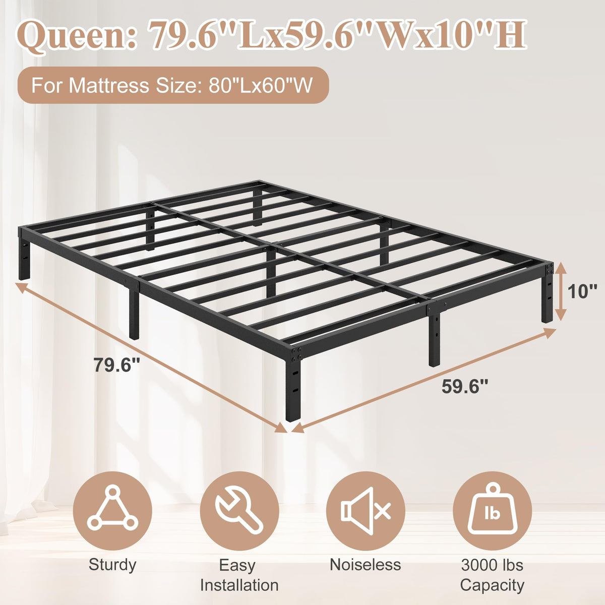Queen Size Bed Frame No Box Spring Needed J6781