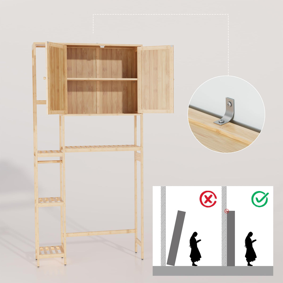 Bamboo Over-the-Toilet Storage Cabinet with Shelves A739