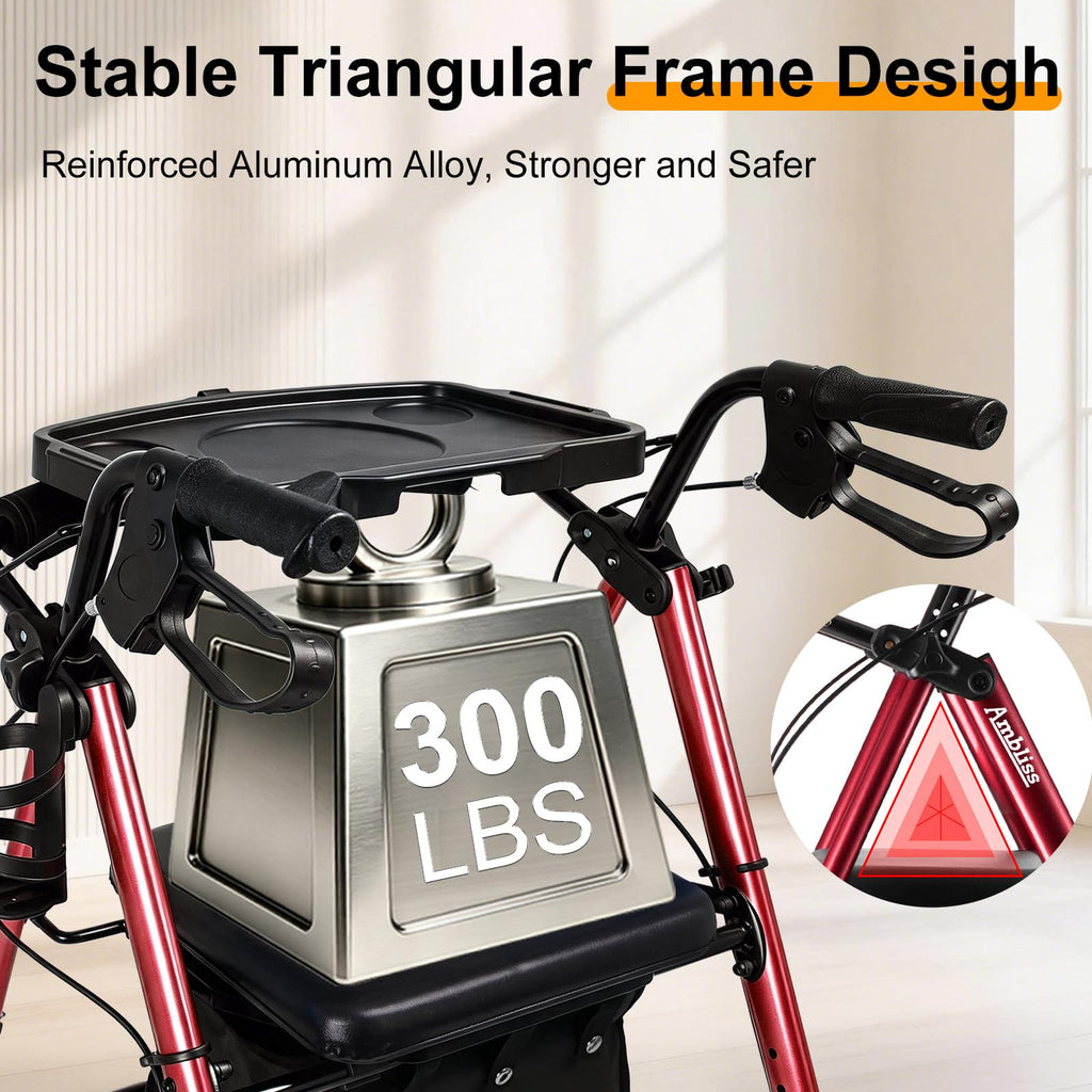 Foldable Rollator Walker with Seat & Tray T4820
