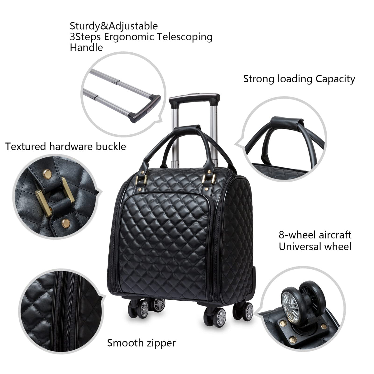 Leather Expandable Spinner Underseat Carry On Luggage U10538