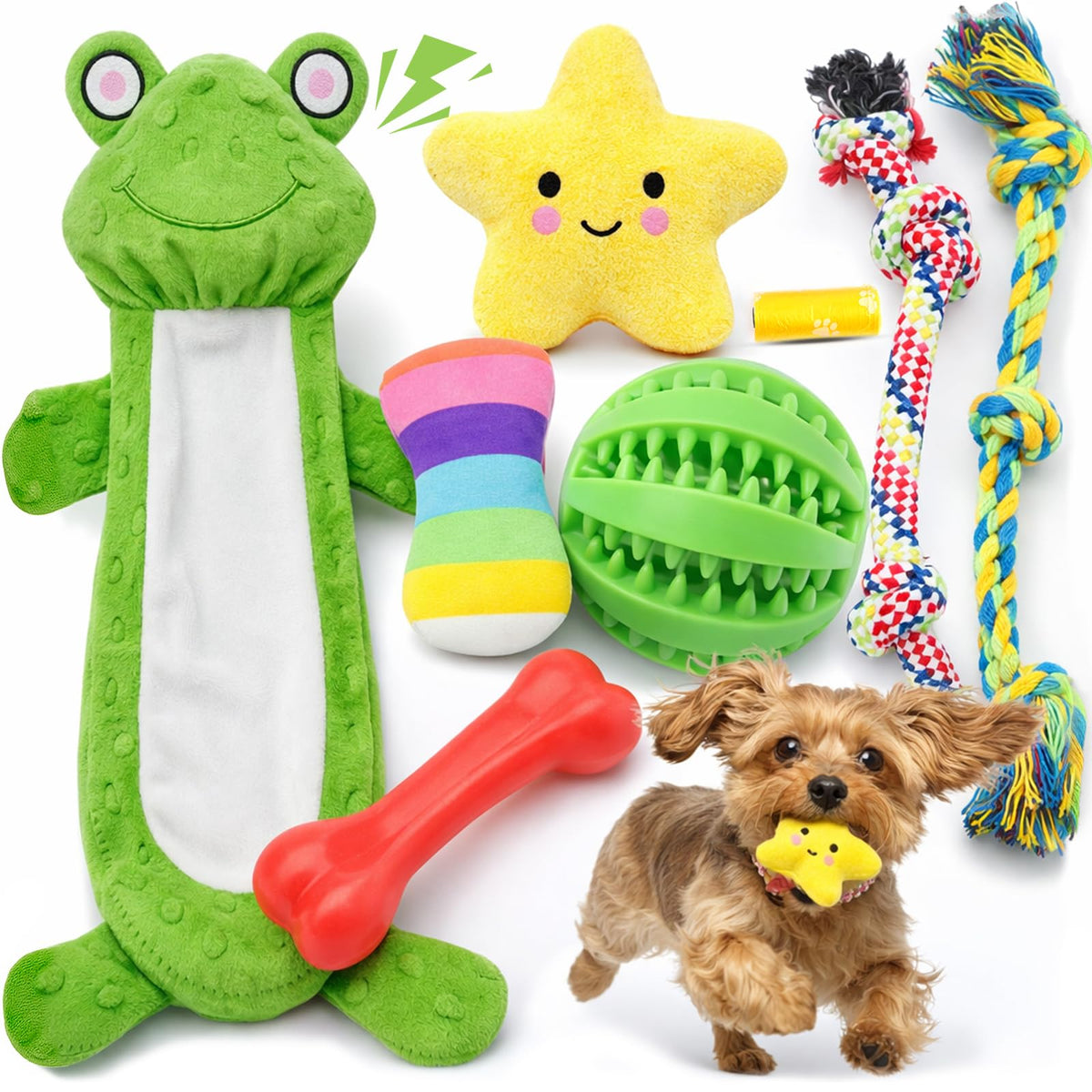 8 Pack Puppy Chew Toys with Squeaky Plush Rope and Ball R2453
