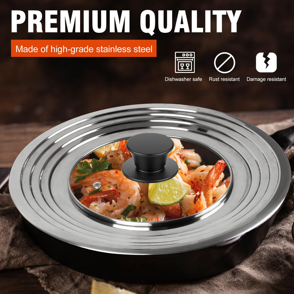 Universal Lid for Pots and Pans Skillets 8.2-12.5 Inch Stainless Steel J725208