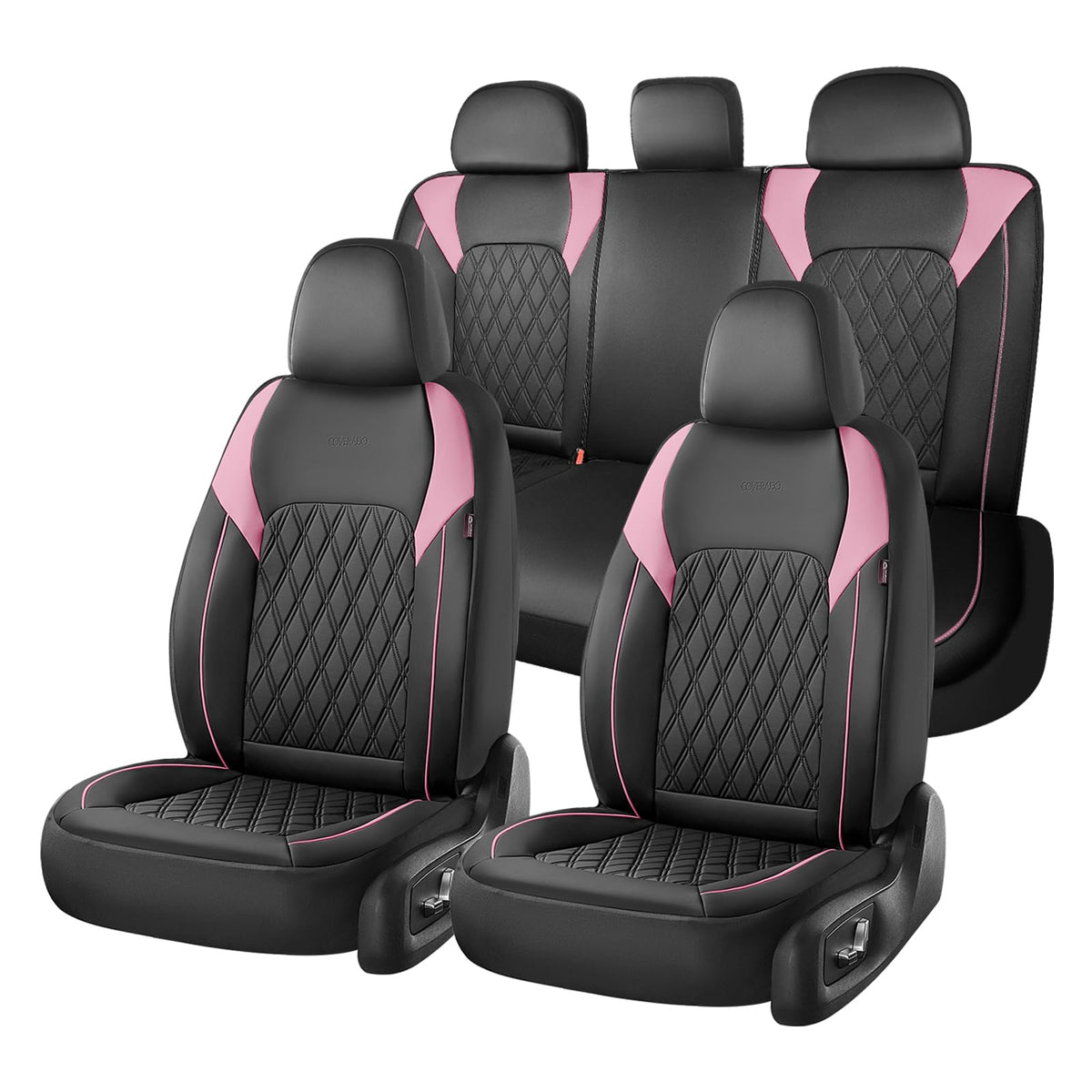 Black Pink Faux Leather Car Seat Covers Full Set B84954