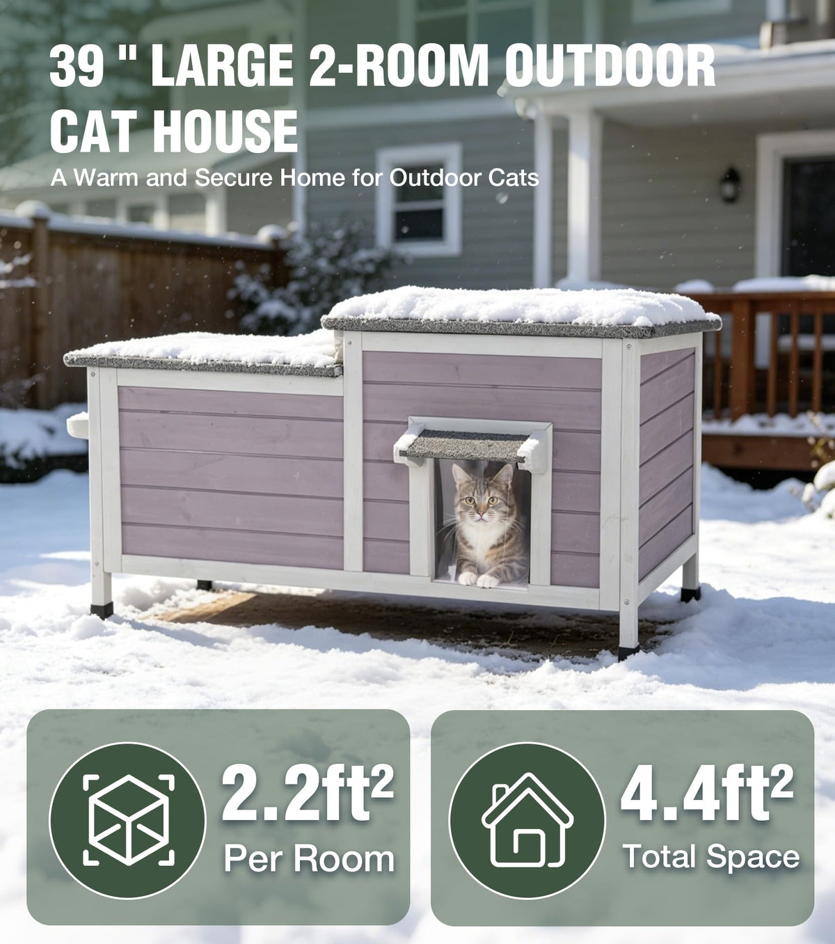 Large 2-Room Weatherproof Heated Cat House D6275