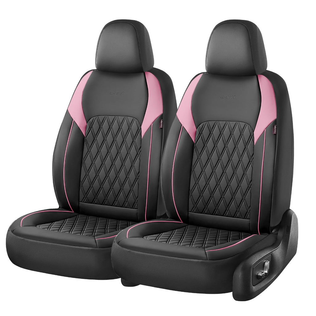 Black Pink Faux Leather Car Seat Covers Full Set B84954