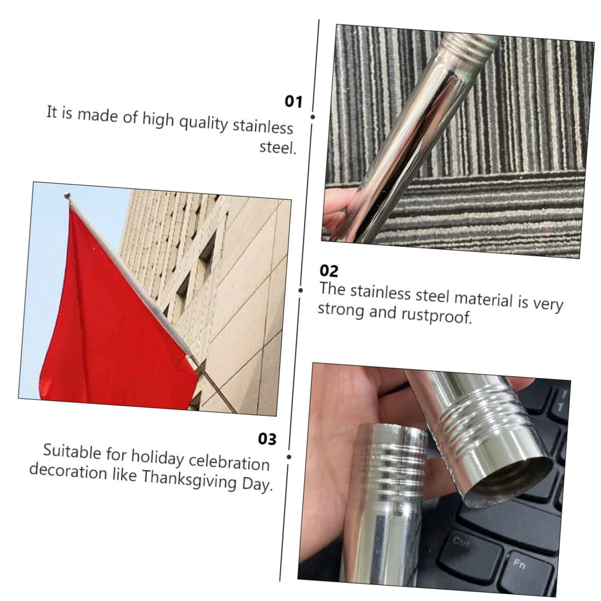 2 Pieces 1.5m Stainless Steel Flagpole L842