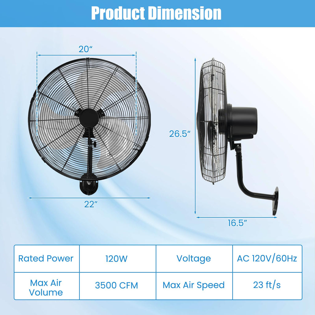 20 Inch Oscillating Wall Fan E399196