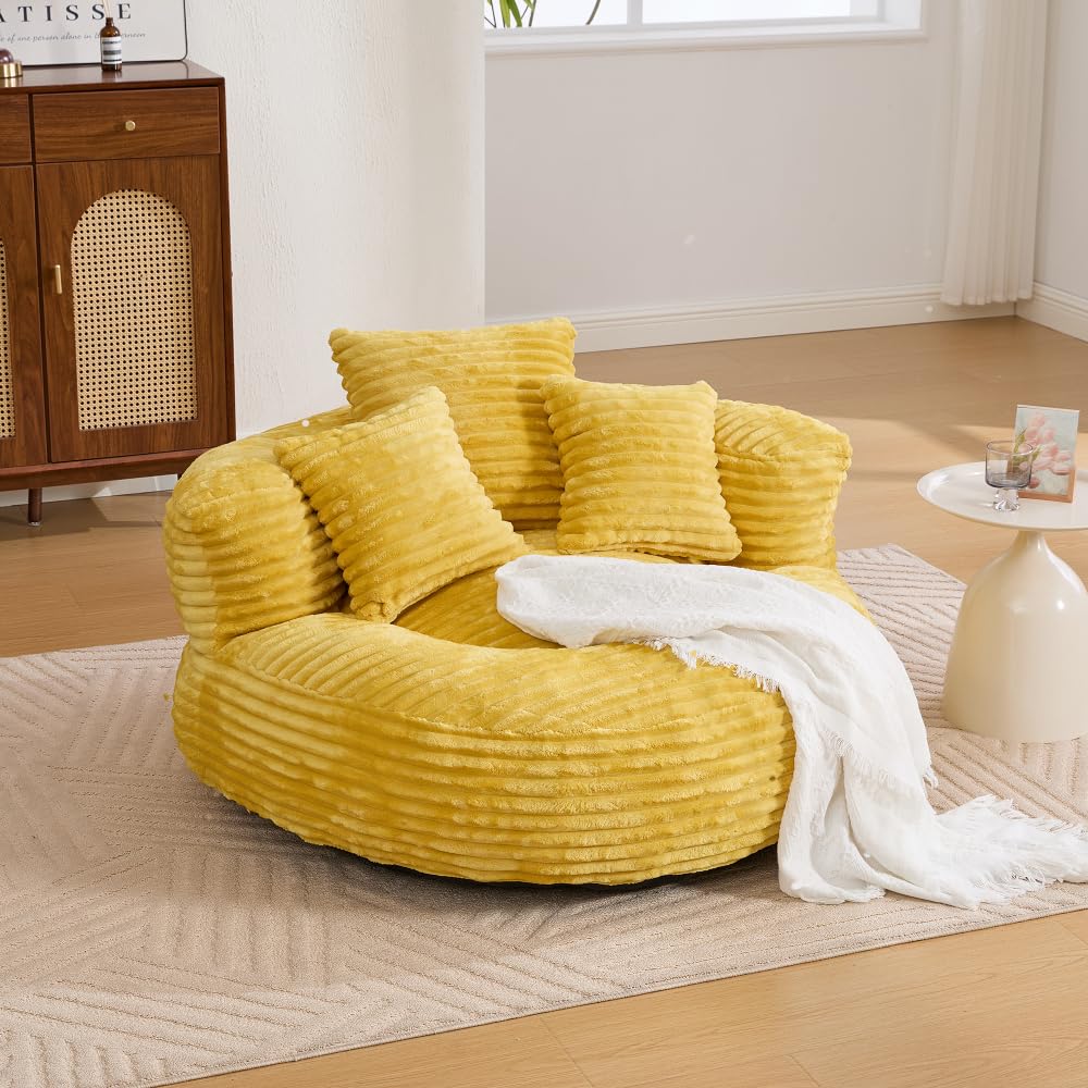 Oversized Corduroy Bean Bag Chair with 3 Pillows C474935