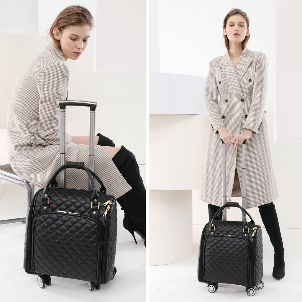 Leather Expandable Spinner Underseat Carry On Luggage U10538