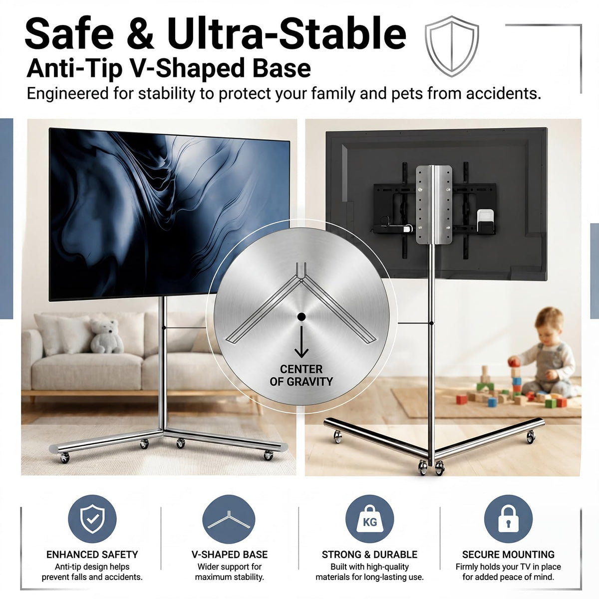 Rolling TV Stand Mount for 40” to 70” TVs up to 88 lbs with Wheels Q6912