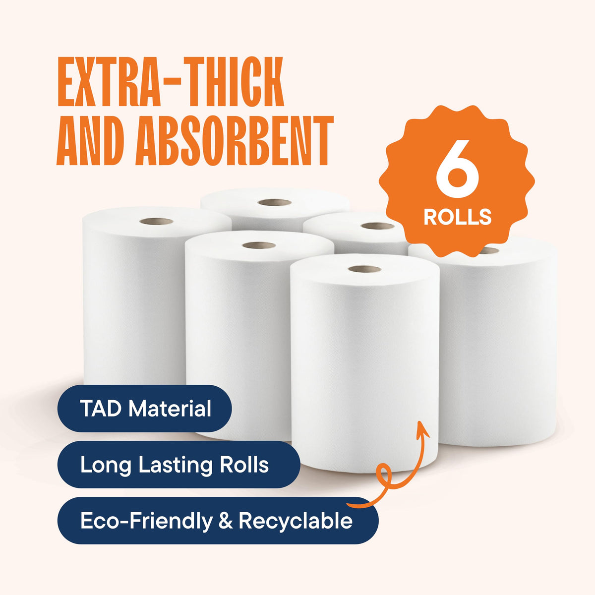 10 x 800 White Paper Towel Rolls 6 Pack A6551