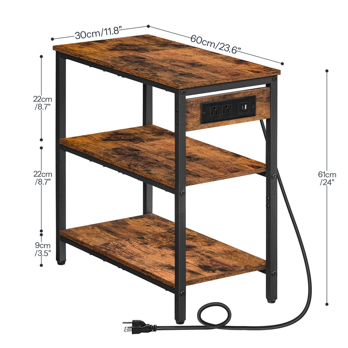 Charging Station End Table with 3 Tier Storage Shelf N323595