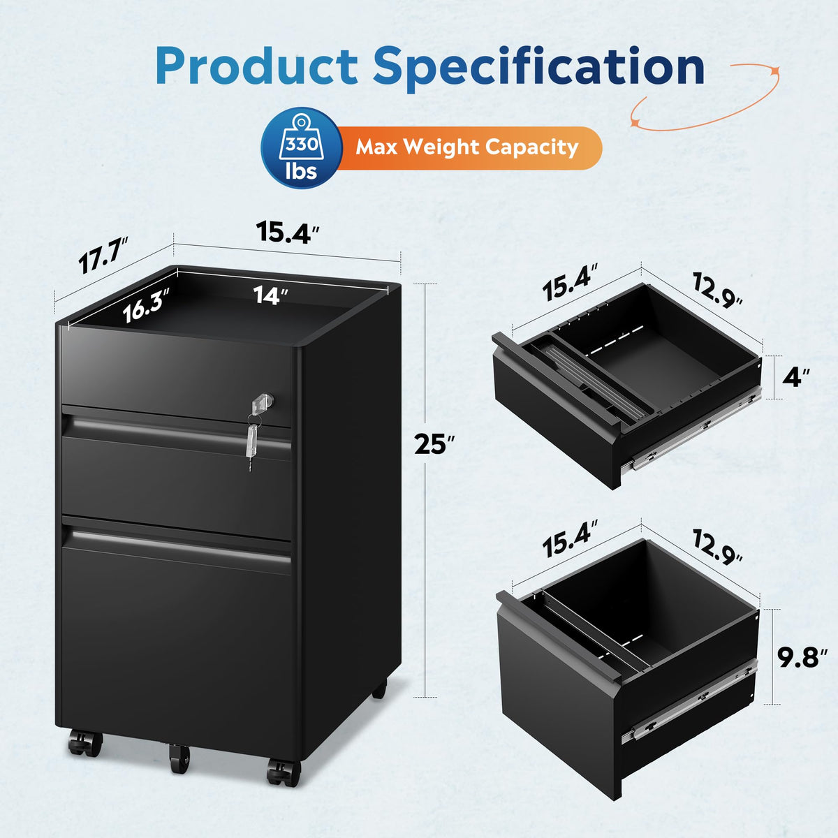 2 Drawer Metal File Cabinet with Lock M5411