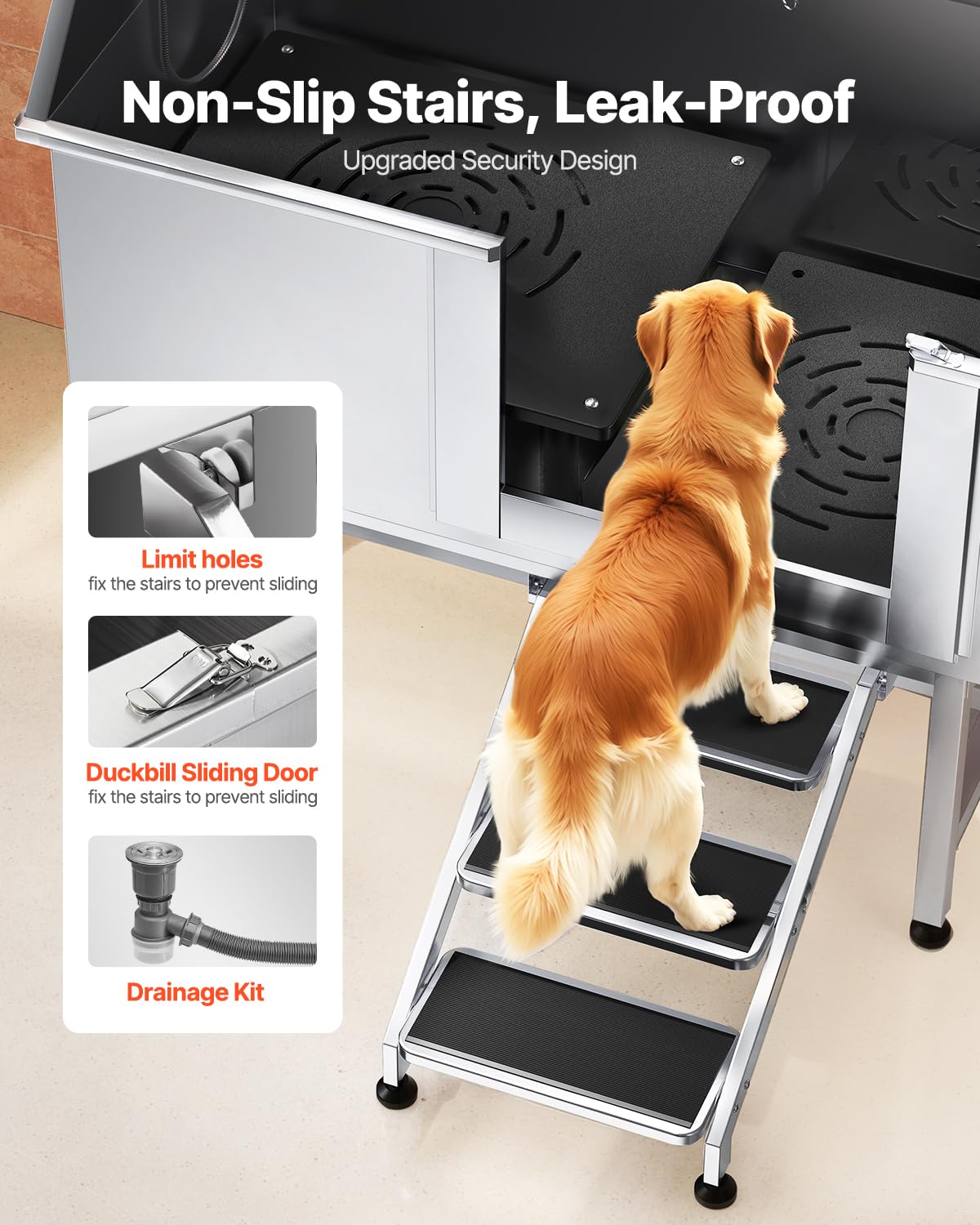 Stainless Steel 50 inch Dog Washing Station with Stairs M4401