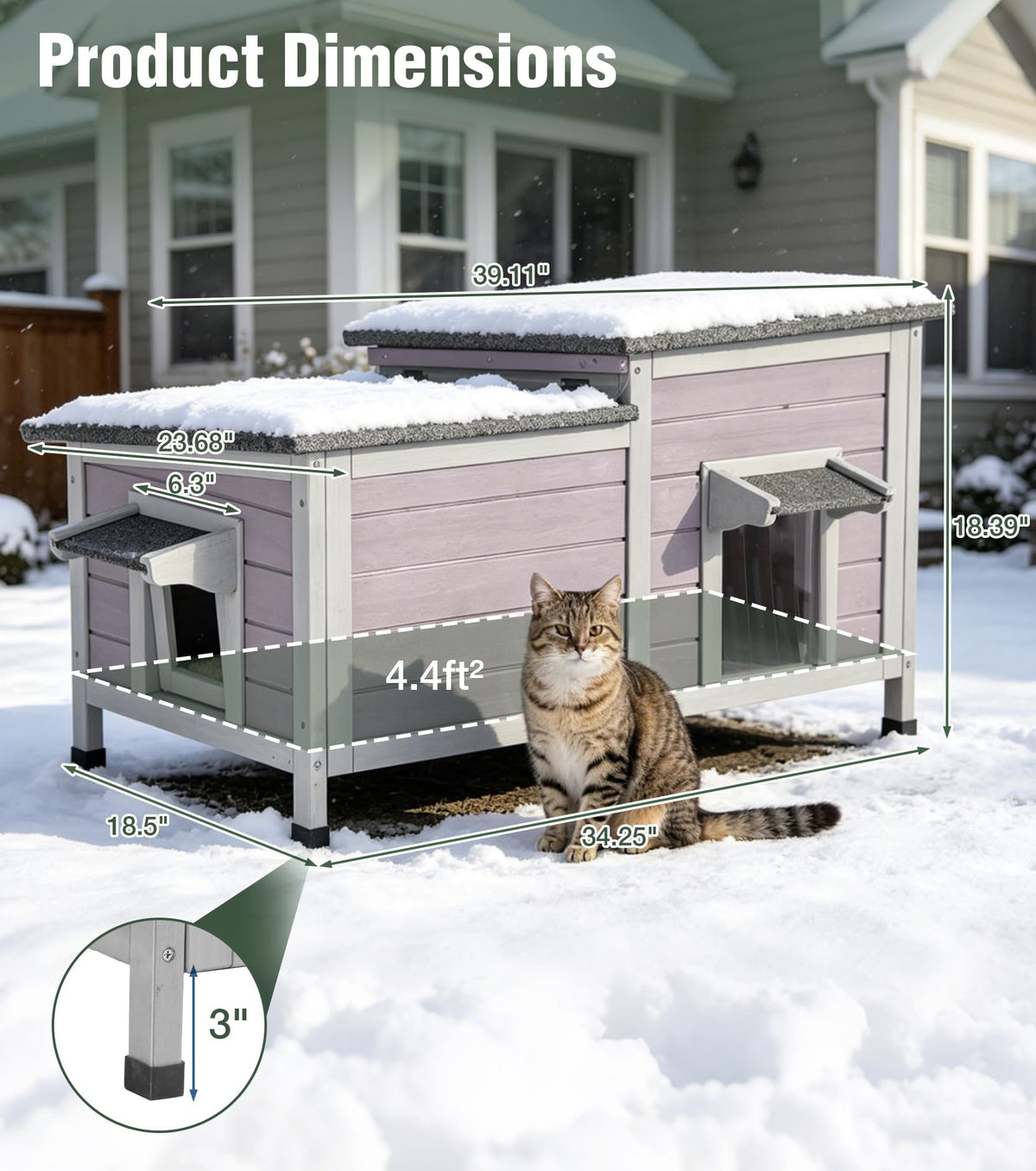Large 2-Room Weatherproof Heated Cat House D6275