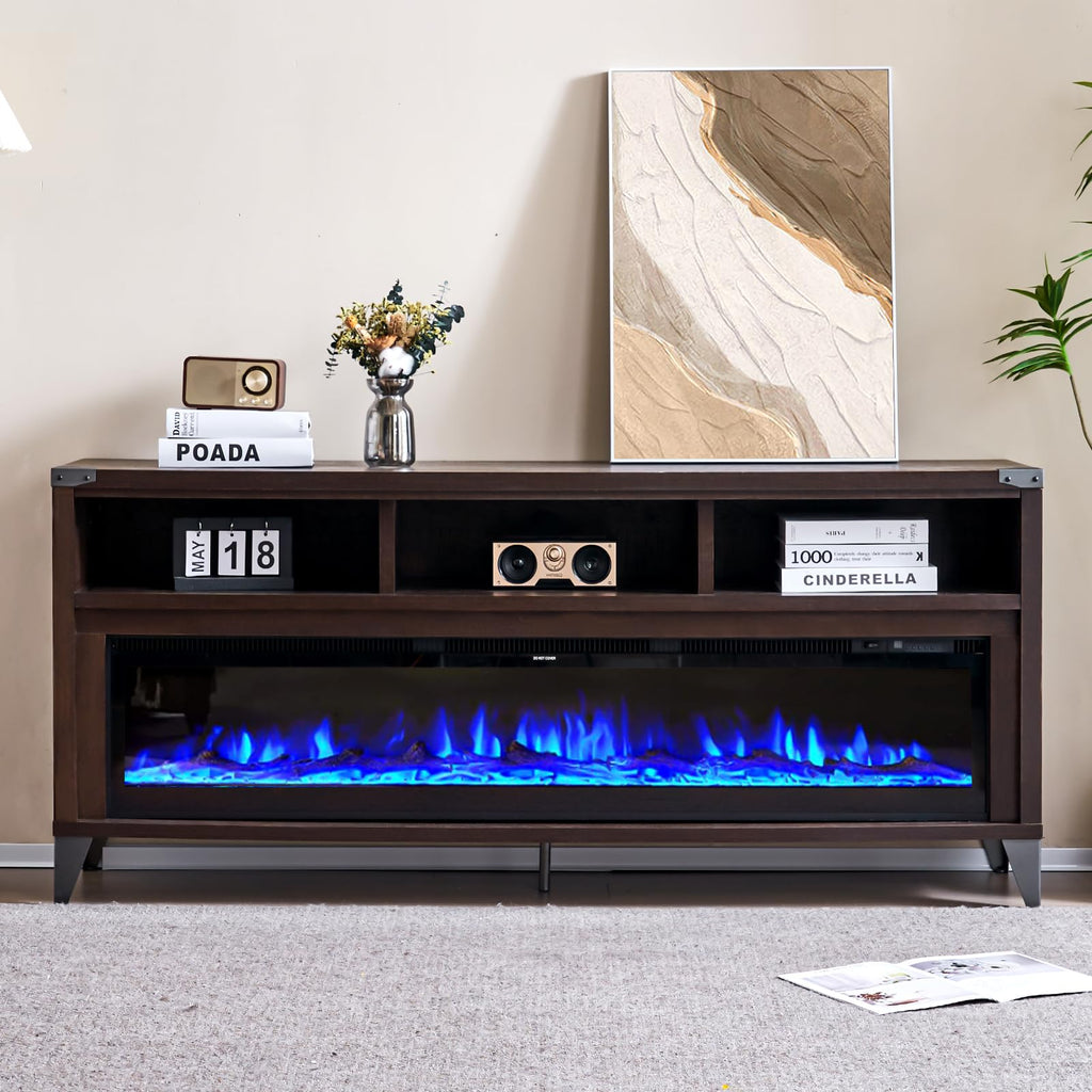 65" Fireplace TV Stand with 60" Glass Electric Fireplace J60956