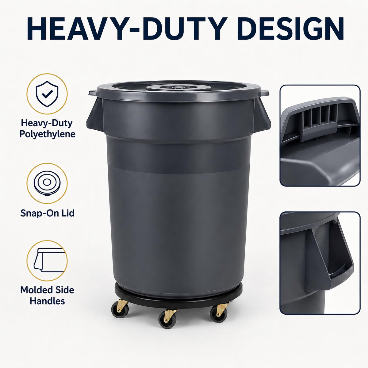 32 Gallon Trash Can with Wheels and Lid, 2 Pack J908