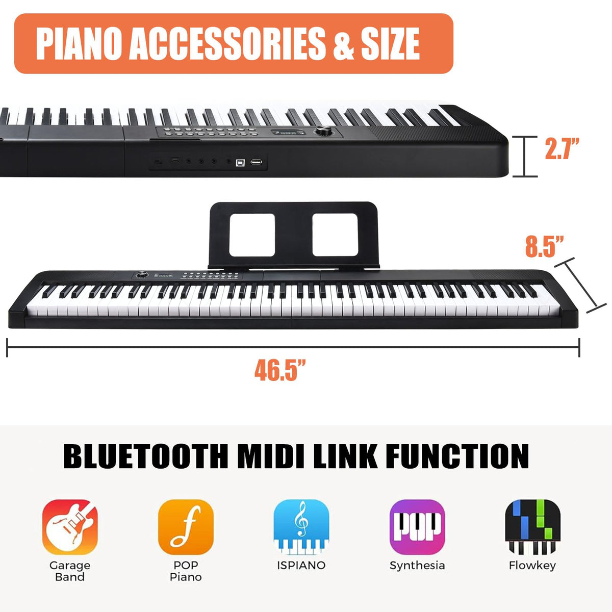 88 Key Digital Piano with Semi Weighted Keys H13201