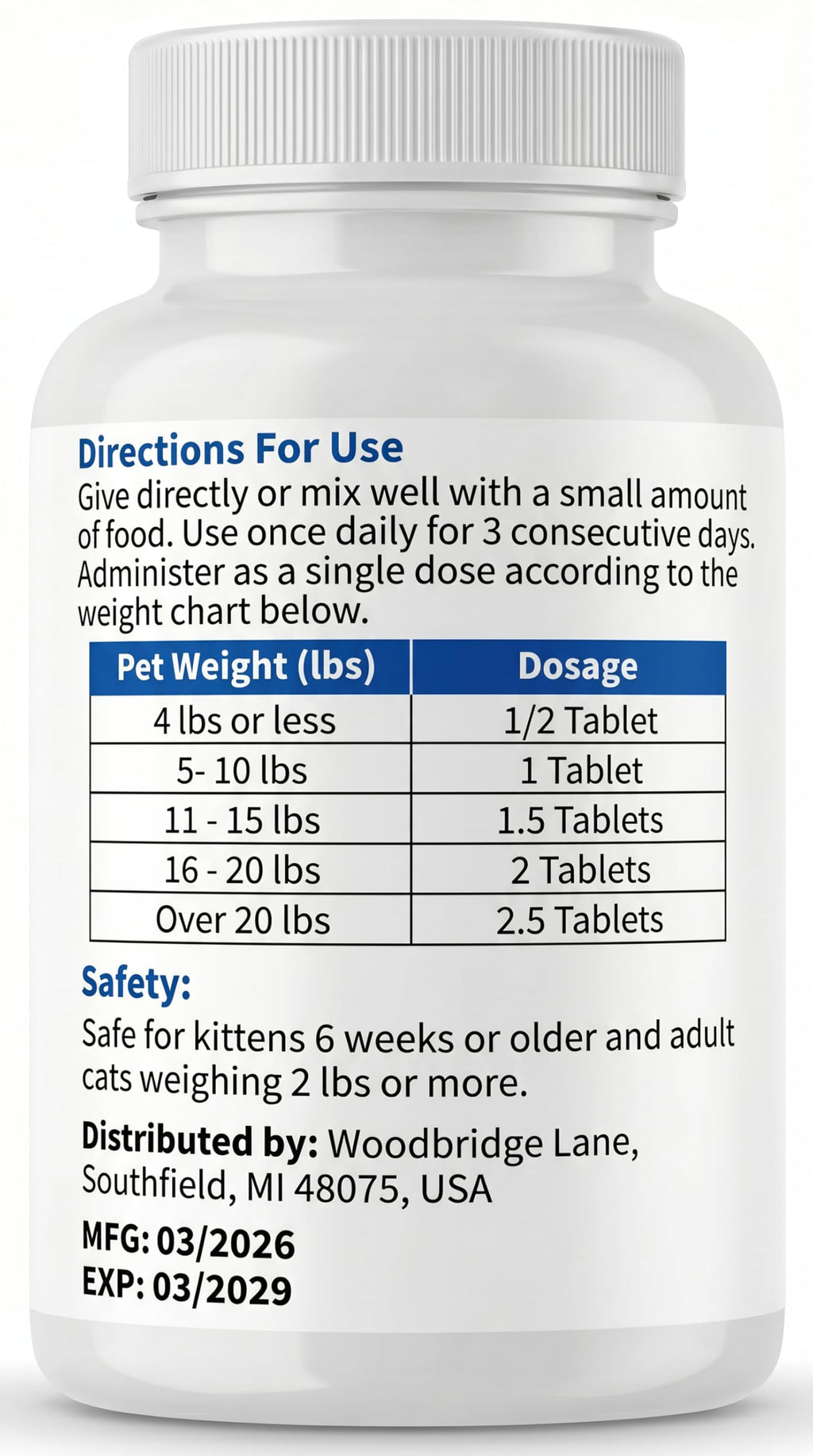 Broad Spectrum Dewormer Tablets for Cats and Kittens, 100 Tablets L6586