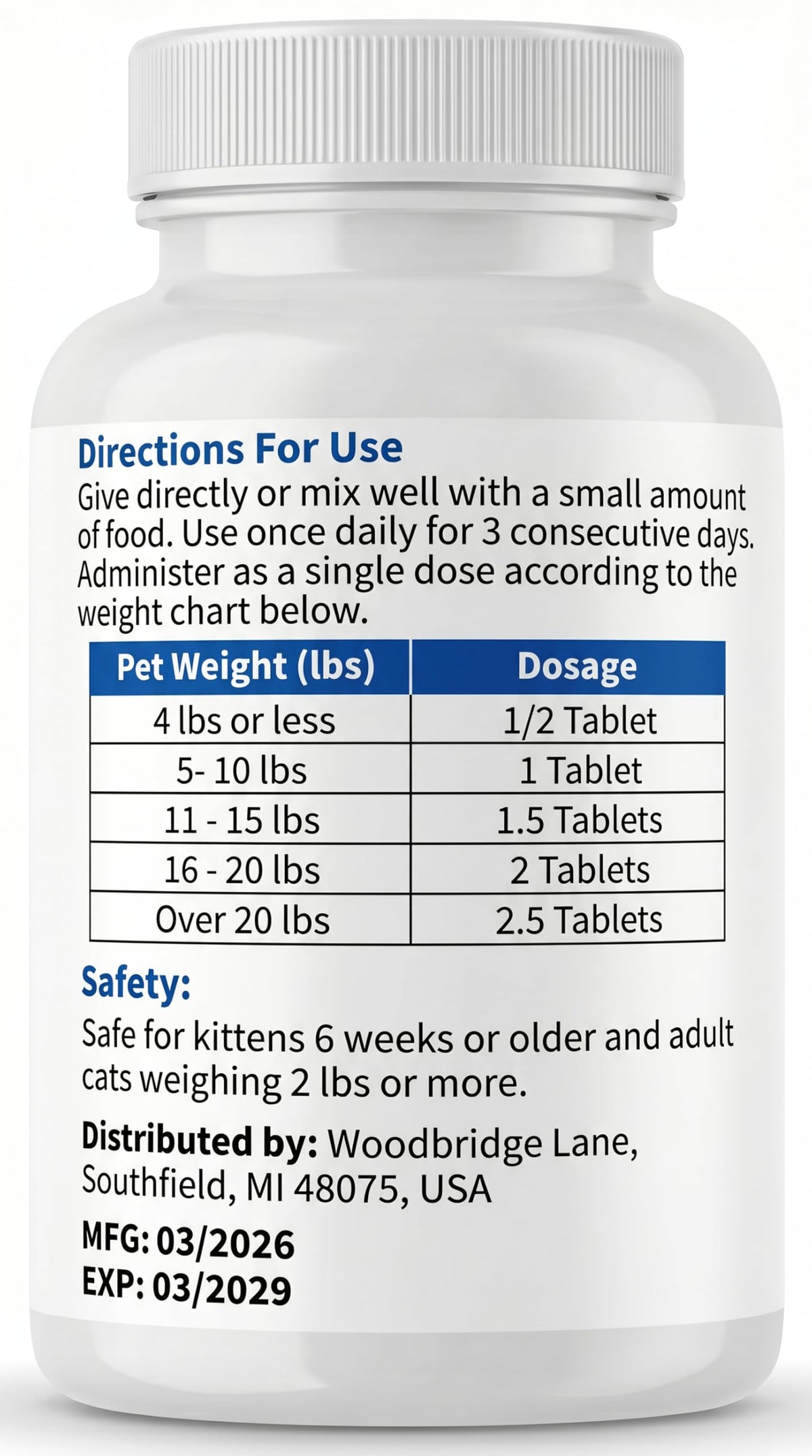 Broad Spectrum Dewormer Tablets for Cats and Kittens, 100 Tablets L6586