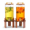 2 PCS 1.5 Gallon Glass Drink Dispenser with Wood Stand and Spigot N14689