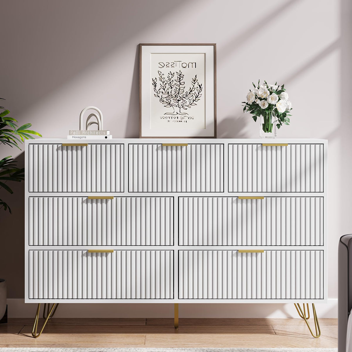 White 7 Drawer Fluted Dresser S409