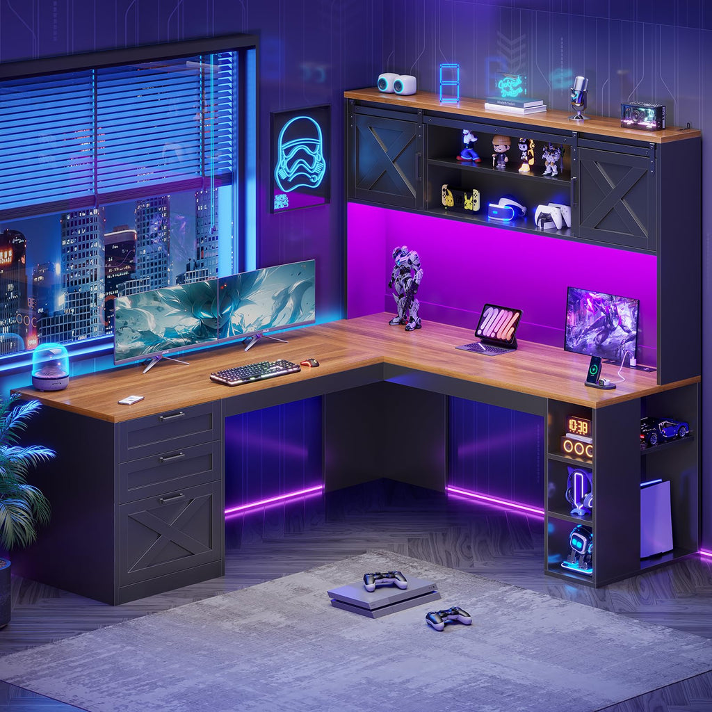 67" L Shaped Desk with Hutch R960