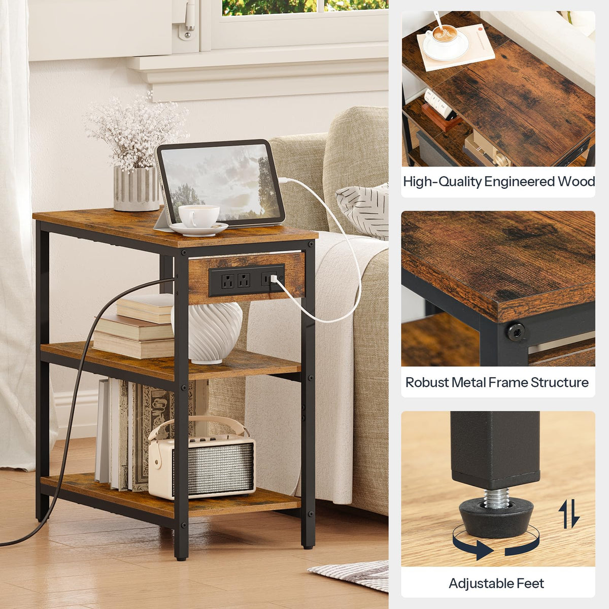 Charging Station End Table with 3 Tier Storage Shelf N323595