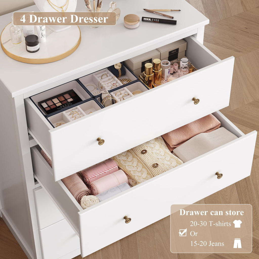 White 4 Drawer Wood Dresser Z7114