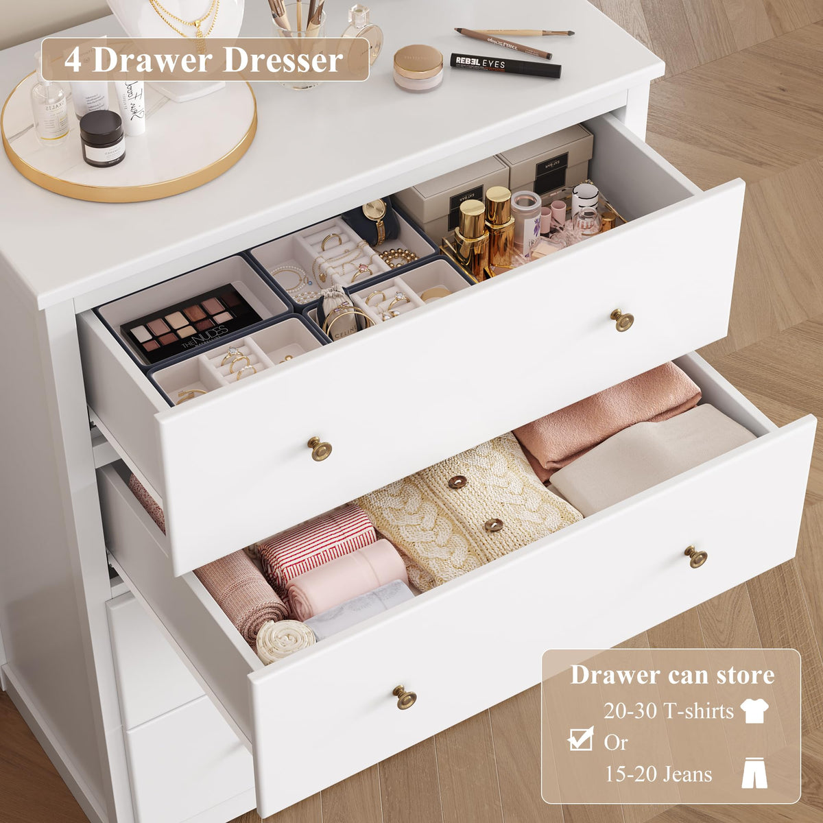 White 4 Drawer Wood Dresser Z7114