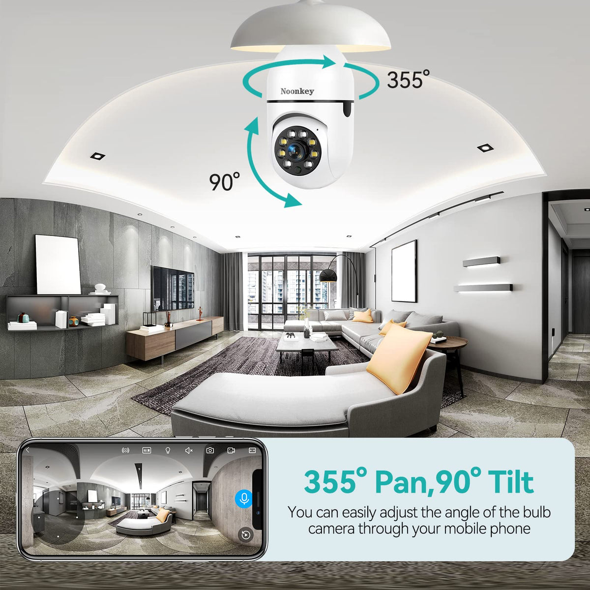 Light Bulb Security Camera 2K 3MP WiFi 360° Color Night Vision Two-Way Talk T9305