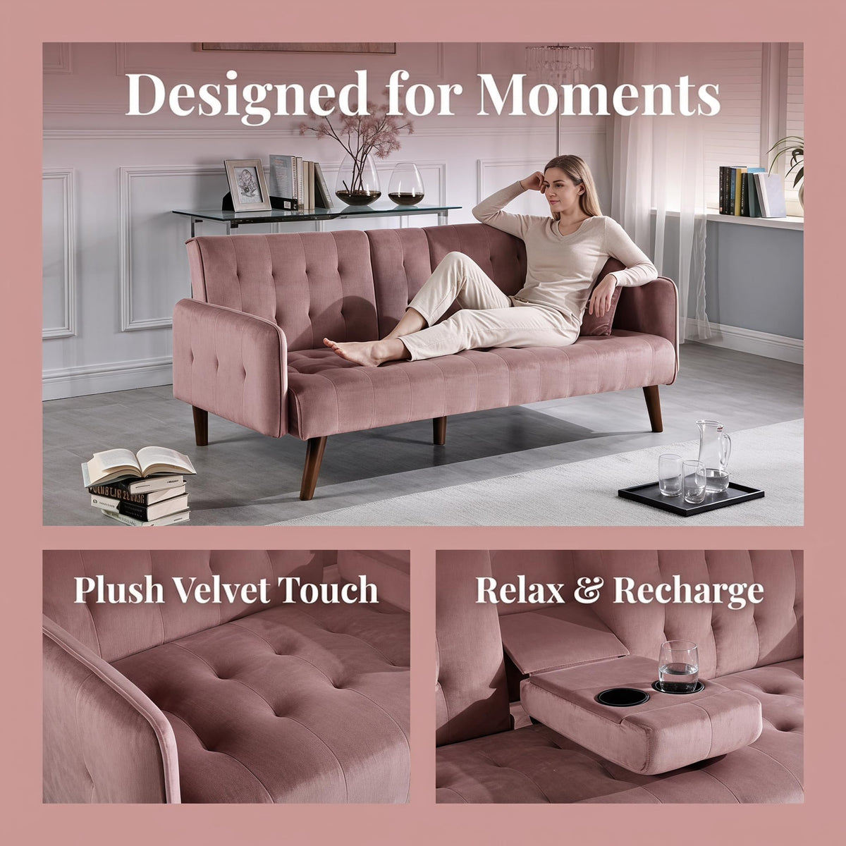 Pink Convertible Sleeper Sofa V62767