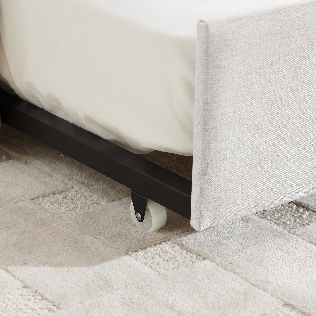 Beige Linen Twin Size Upholstered Daybed with Trundle and Headboard Z788