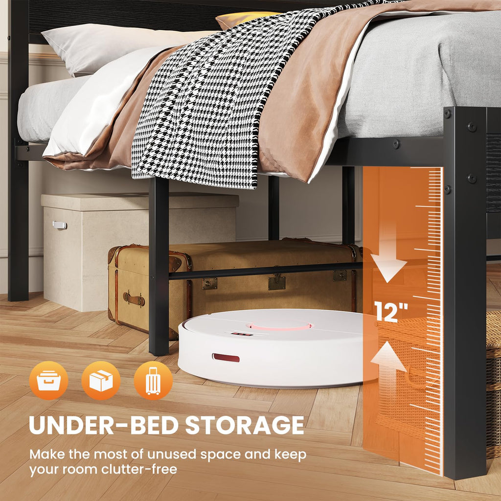 Queen Bed Frame with LED Lights and Charging Station J57703