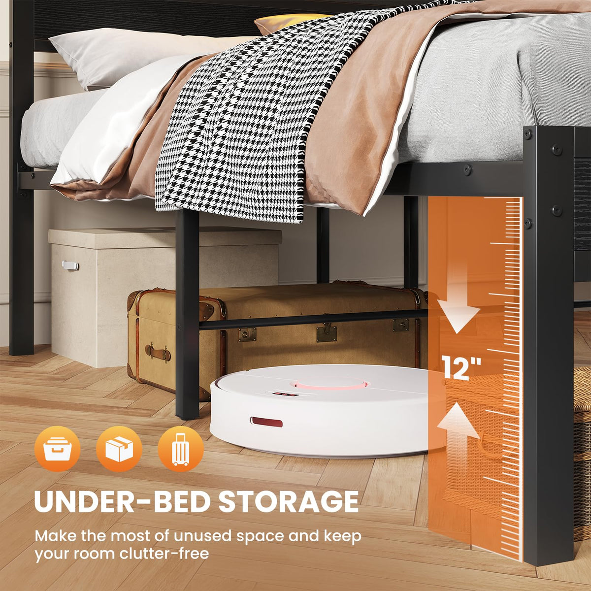 Queen Bed Frame with LED Lights and Charging Station J57703